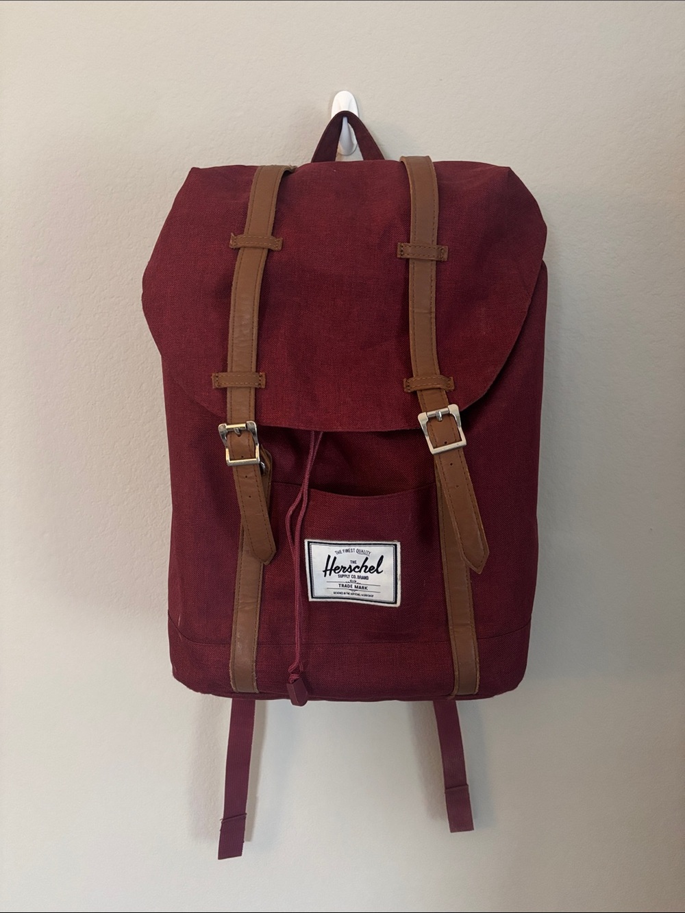 Herschel Burgundy Canvas Backpack Burgundy Leather Straps